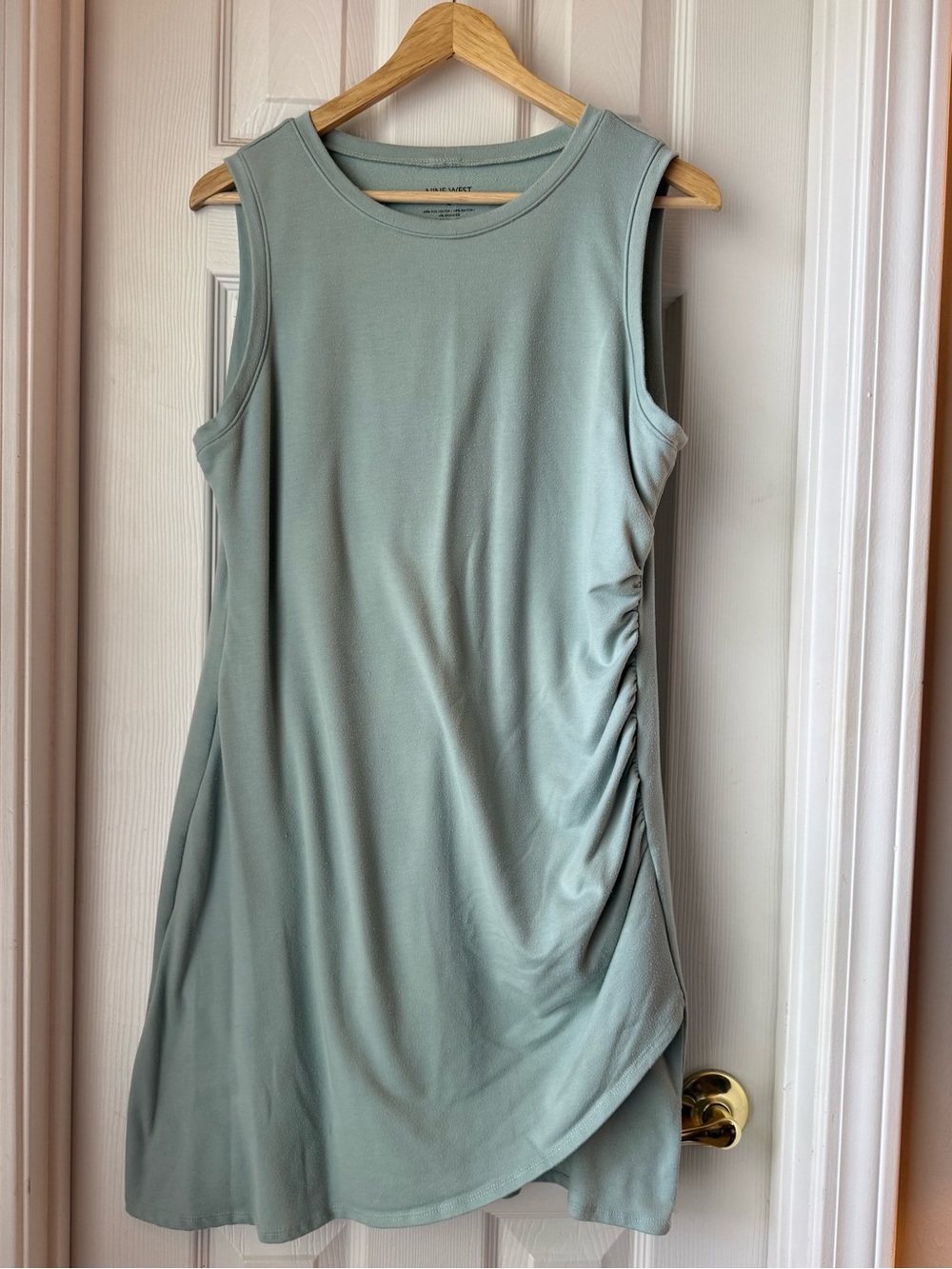 Nine West Sleeveless Side-Ruched Mini Dress in Sage Green